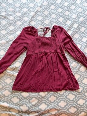 Sonoma Maternity Burgundy Smocked Tie-Back Babydoll Top Size M